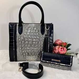 Brahmin Caroline chrome Azurine with Cordelia wallet